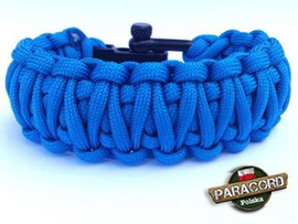 Bransoleta survivalowa z Paracordu typ "King Cobra - Blue" z wplecioną metalową regulowaną szeklą