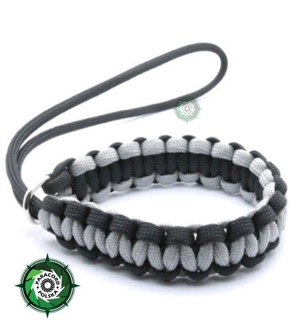 Pasek z oryginalnego Paracordu typ III 550 o siedmiu rdzeniach do aparatu, kamery, lornetki, dalomierza, typ splotu "Cobra", kolor "Black - Neutral grey"