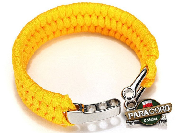 Bransoleta survivalowa z Paracordu typ "Extreme", z wplecioną metalową regulowaną szeklą, kolor "Yellow"
