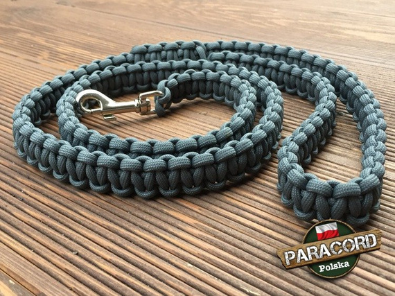 Smycz dla Psa z Paracordu 550 o splocie "Cobra", kolor "Gun Metal" z metalową klamrą z mechanizmem sprężynowym