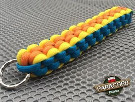 Brelok survivalowy z Paracordu 550 o splocie "Royal Box Knot", kolor: "Orange - Yellow - Blue"