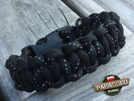 Bransoleta z Paracordu typ "Cobra - Black reflective - odblaskowy" z wplecioną plastikową klamrą