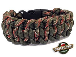Bransoleta z Paracordu typ "Salomon bar" z wplecioną plastikową klamrą, kolor "Black - Army green - Army green camo".