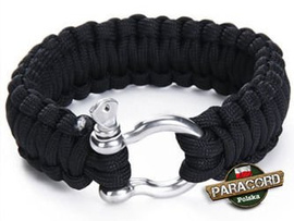 Bransoleta survivalowa z Paracordu typ "Cobra", z wplecioną metalową szeklą, kolor "Black"