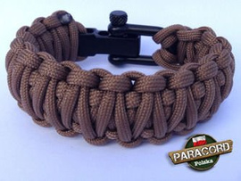Bransoleta survivalowa z Paracordu typ "King Cobra - Brown" z wplecioną metalową regulowaną szeklą