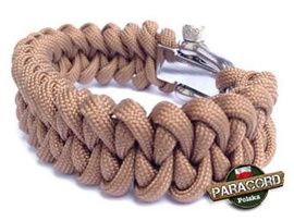 Bransoleta z Paracordu typ "Shark Jaw - Coyote brown" z wplecioną metalową regulowną klamrą