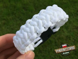 Bransoleta z Paracordu typ "Two Face" z wplecioną plastikową klamrą, kolor "White"