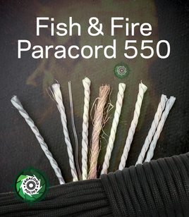 Black '"Fish & Fire" Paracord 550 Typ III z żyłką wędkarską o wytrzymałości do 3,6 kg, włóczką ogniową oraz siedmioma rdzeniami linek