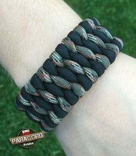 Bransoleta survivalowa z Paracordu typ "Extreme", z wplecioną metalową regulowaną szeklą, kolor: "Army green camo- Black"