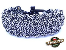 Bransoleta survivalowa z Paracordu typ "King Cobra - Diamond" z wplecioną metalową regulowaną szeklą