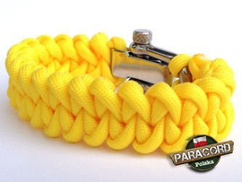 Bransoleta z Paracordu typ "Shark Jaw - Yellow" z wplecioną metalową regulowną klamrą