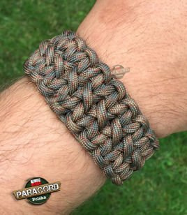 Bransoleta z Paracordu typ "X-Cobra" na klamrze z wbudowanym gwizdkiem, krzesiwem i blachą, Kolor "Coffee camo"