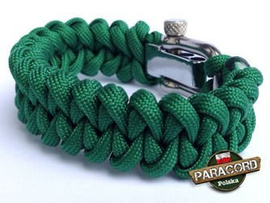 Bransoleta z Paracordu typ "Shark Jaw - Green" z wplecioną metalową regulowną klamrą