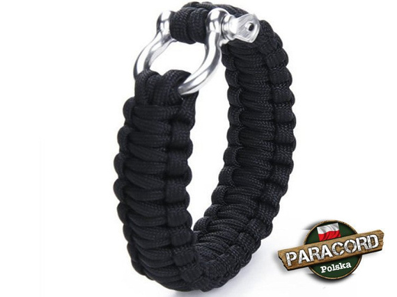Bransoleta survivalowa z Paracordu typ "Cobra", z wplecioną metalową szeklą, kolor "Black"