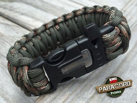 Bransoleta z Paracordu typ "King Cobra" na klamrze z wbudowanym gwizdkiem, krzesiwem i blachą, Kolor "Army Green Camo -Army Green"