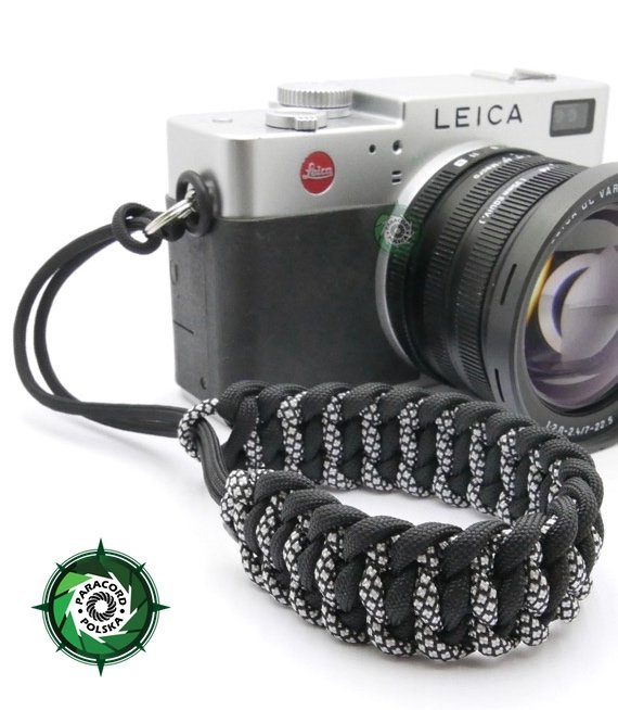 Pasek z oryginalnego Paracordu typ III 550 o siedmiu rdzeniach do aparatu, kamery, lornetki, dalomierza, typ splotu "Salomon", kolor "Diamond - Black"