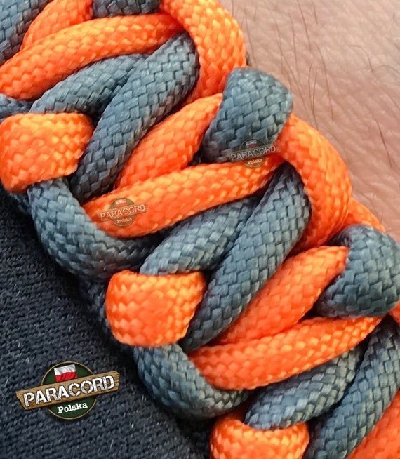 Bransoleta z Paracordu typ "Tesla", kolor: "Gun Metal - Orange Yellow"