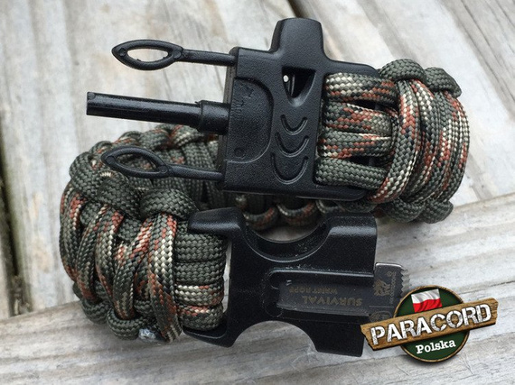 Bransoleta z Paracordu typ "King Cobra" na klamrze z wbudowanym gwizdkiem, krzesiwem i blachą, Kolor "Army Green Camo -Army Green"