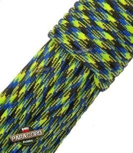 Paracord 550, kolor: Black blue fluor camo - linka spadochronowa z siedmioma rdzeniami