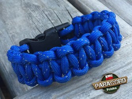 Bransoleta z Paracordu typ "Cobra - Blue reflective - odblaskowy" z wplecioną plastikową klamrą