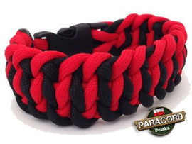 Bransoleta z Paracordu typ "Salomon bar" z wplecioną plastikową klamrą, kolor "Black - Red".