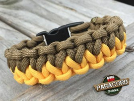 Bransoleta z Paracordu typ "Two Face" z wplecioną plastikową klamrą, kolor "Coyote Brown - Golden Rod"
