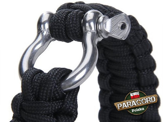 Bransoleta survivalowa z Paracordu typ "Cobra", z wplecioną metalową szeklą, kolor "Black"