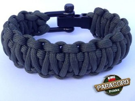 Bransoleta survivalowa z Paracordu typ "King Cobra - Army green" z wplecioną metalową regulowaną szeklą