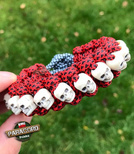 Bransoleta z Paracordu typ "Cobra Globe", z wplecionymi czaszkami, kolor: "Red Diamonds - Crystal Blue"