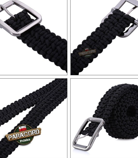 Pasek z Paracordu 550 o splocie "X-Cobra", kolor: "Black" z metalową klamrą