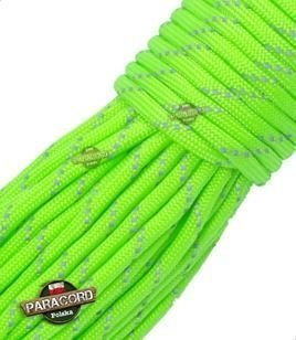 Paracord 550, kolor: Fluor green reflective - odblaskowy - linka spadochronowa z siedmioma rdzeniami