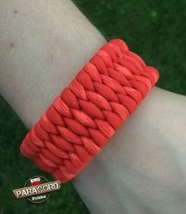 Bransoleta survivalowa z Paracordu typ "Extreme", z wplecioną metalową regulowaną szeklą, kolor: "Red - Red Orange Camo"