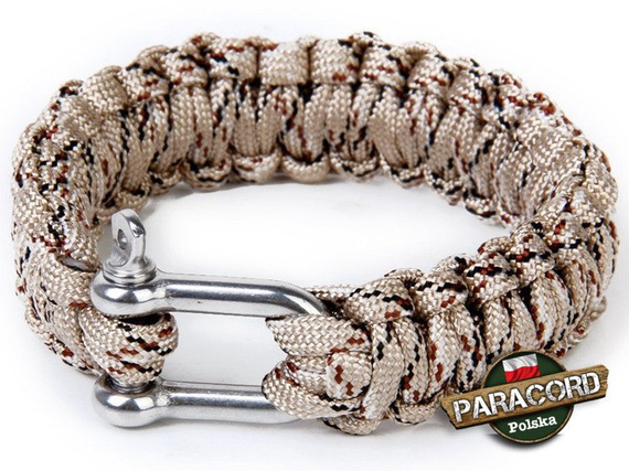 Bransoleta survivalowa z Paracordu typ "Cobra", z wplecioną metalową szeklą, kolor "Desert Camo"