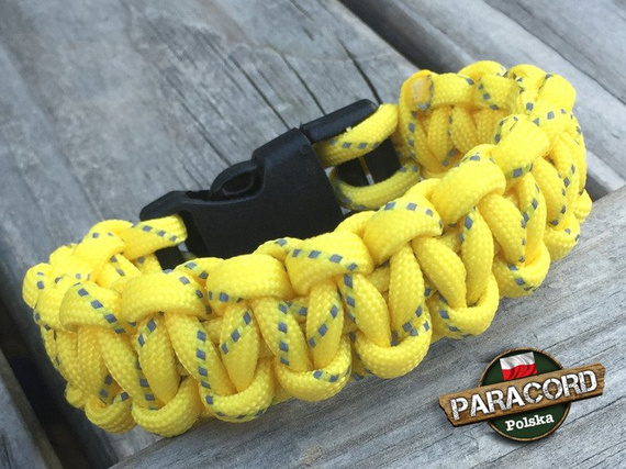 Bransoleta z Paracordu typ "Cobra - Yellow reflective - odblaskowy" z wplecioną plastikową klamrą