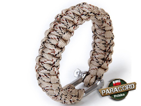 Bransoleta survivalowa z Paracordu typ "Cobra", z wplecioną metalową szeklą, kolor "Desert Camo"