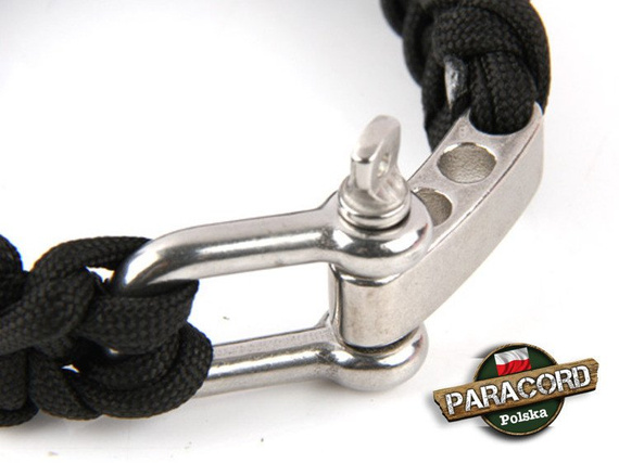 Bransoleta z Paracordu typ "Shark Jaw - Black" z wplecioną metalową regulowną klamrą