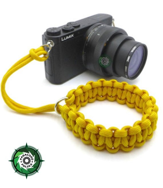 Pasek z oryginalnego Paracordu typ III 550 o siedmiu rdzeniach do aparatu, kamery, lornetki, dalomierza, typ splotu "Cobra", kolor "Golden rod"