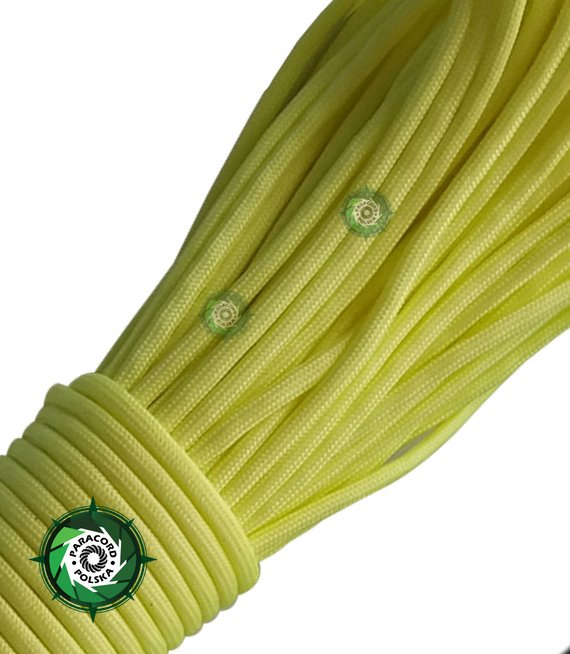 Rolka o długości 30,40 metrów linki Paracord 550, kolor: Light Yellow Fosforescencyjny