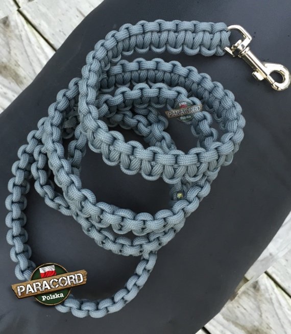 Smycz dla Psa z Paracordu 550 o splocie "Cobra", kolor "Gun Metal" z metalową klamrą z mechanizmem sprężynowym