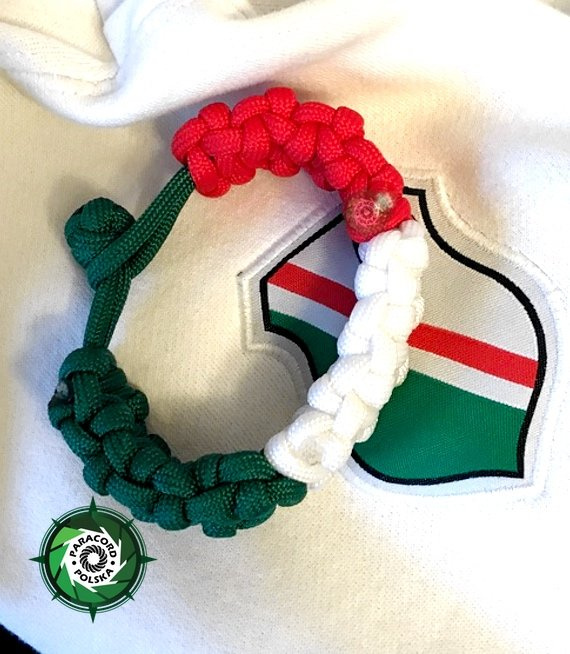 Bransoleta z Paracordu w barwach klubu sportowego "Legia Warszawa", zapięcie: pleciona kulka typ "Diamond"
