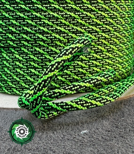 Paracord 550 Typ III, kolor: Roller Neon Green & Black - linka spadochronowa z siedmioma rdzeniami