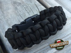 Bransoleta z Paracordu typ "Cobra - Black" z wplecioną plastikową klamrą