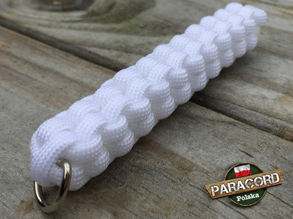 Brelok survivalowy z Paracordu 550 o splocie "Box Knot", kolor "White"