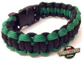 Bransoleta z Paracordu typ "Cobra" z wplecioną plastikową klamrą, kolor "Black - Green".