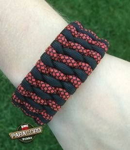 Bransoleta survivalowa z Paracordu typ "Extreme", z wplecioną metalową regulowaną szeklą, kolor: "Red snake - Black"