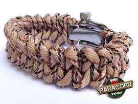 Bransoleta z Paracordu typ "Shark Jaw - Desert camo" z wplecioną metalową regulowną klamrą