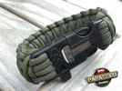 Bransoleta z Paracordu typ "King Cobra" na klamrze z wbudowanym gwizdkiem, krzesiwem i blachą, Kolor "Army Green"