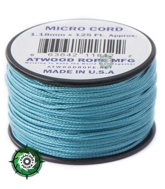 Szpulka linki Micro Cord o długości 38,1 metra, kolor: Carolina Blue - mocna poliestrowa linka o średnicy 1,18 mm.