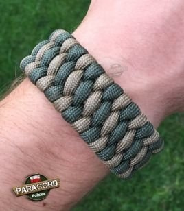 Bransoleta survivalowa z Paracordu typ "Extreme", z wplecioną metalową regulowaną szeklą, kolor: "Army green - Coyote brown"