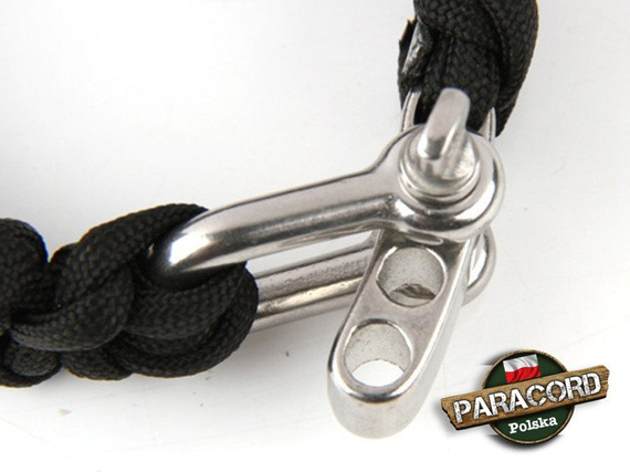 Bransoleta z Paracordu typ "Shark Jaw - Black" z wplecioną metalową regulowną klamrą